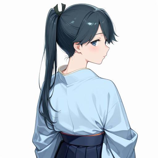 Elegant Girl in Kimono with Ponytail
