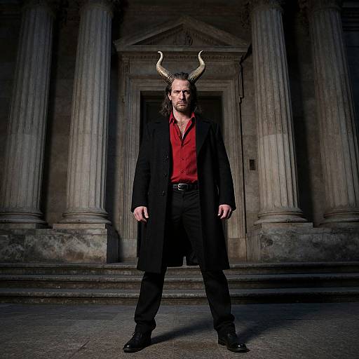 Horned Man at Ancient Stone Columns