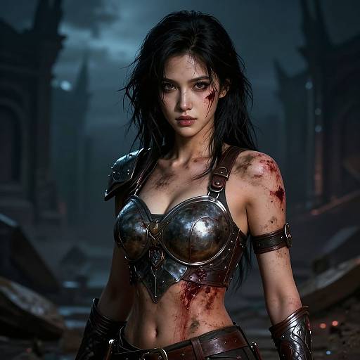 Ultra-Realistic Female Warrior in Ruins