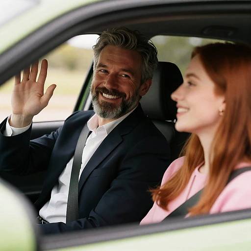 Cheerful Couple in a Green Car