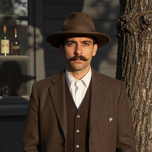 Serious Man in Brown Outfit and Hat
