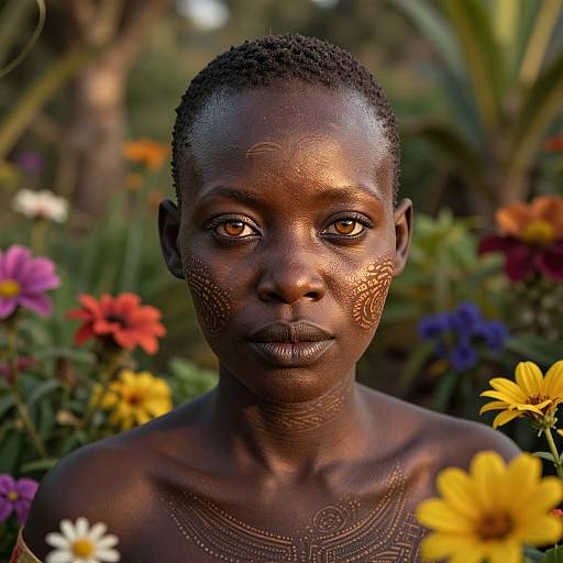 Hyperrealistic African Woman Amidst Garden
