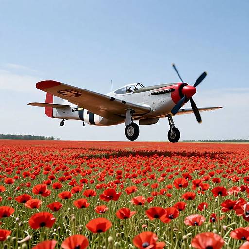 Vintage P-51 Mustang Over Poppy Fields
