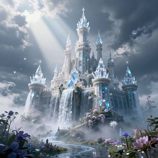 Crystal Fantasy Castle with Waterfalls
