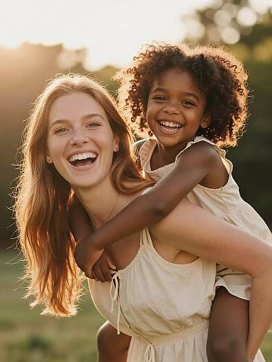 Joyful Golden-Hour Mother and Daughter