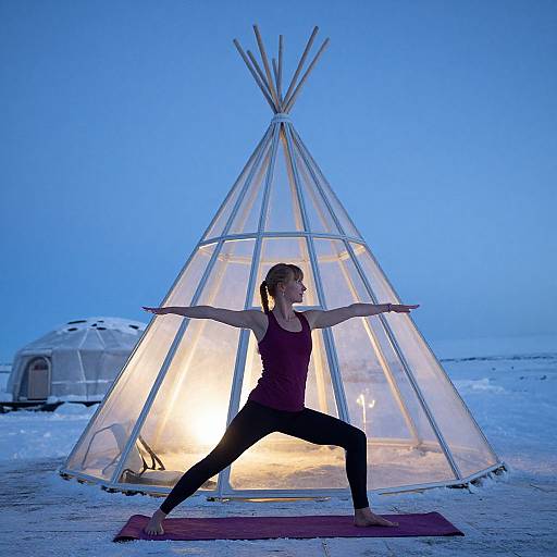 Woman Doing Yoga in Glass Teepee