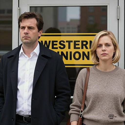 City Scene with Serious Individuals