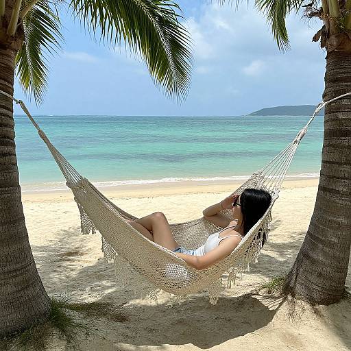 Young Woman Lounging in Tropical Hammock
