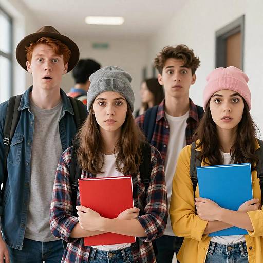 Vibrant Hallway Encounter with Friends