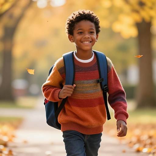Cheerful Boy Walking to School