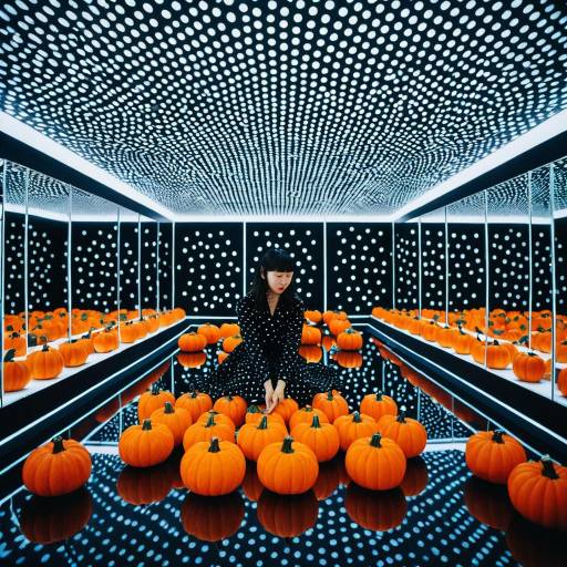 Polka-Dotted Woman in LED Pumpkin Infinity Room