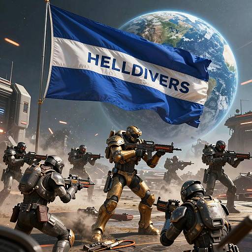 Super Earth Flag in Futuristic Battle