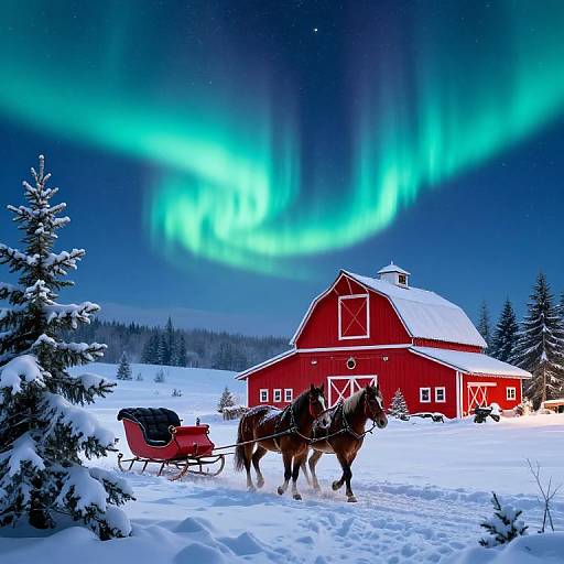 Snowy Christmas Barn with Horses