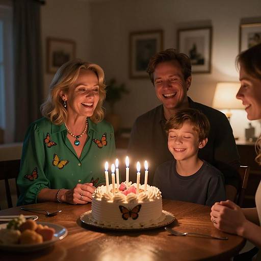 Family Celebrating Birthday with Cake and Candles