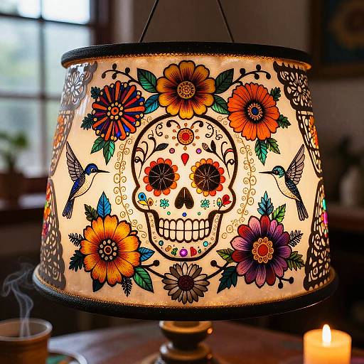 Etched Glass Lampshade with Sugar Skulls