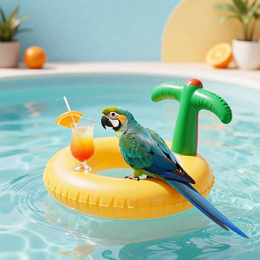 Tropical Parrot Relaxing on Float