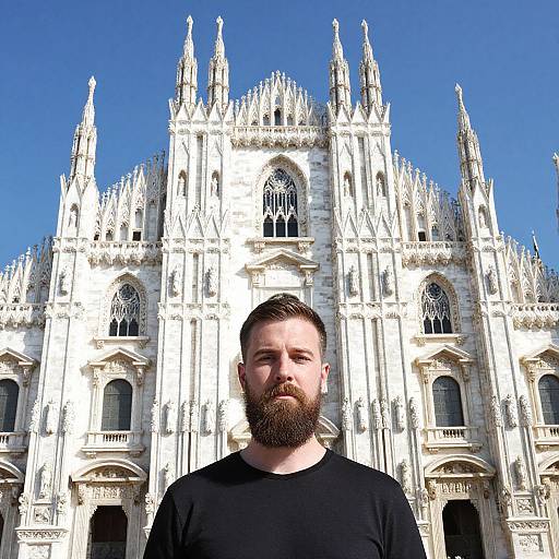 Bearded Man in Front of Gothic Cathedral