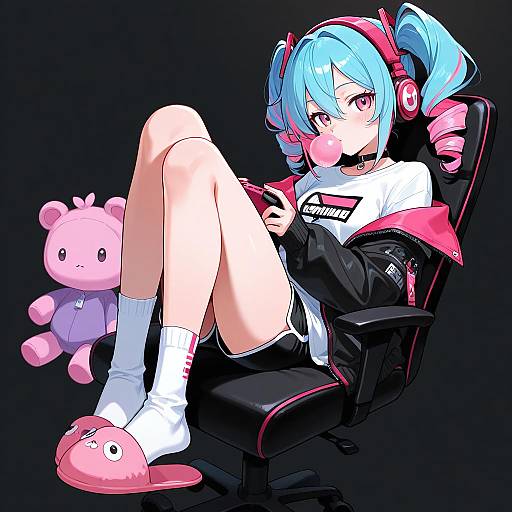 Anime Girl Gaming with Bubblegum