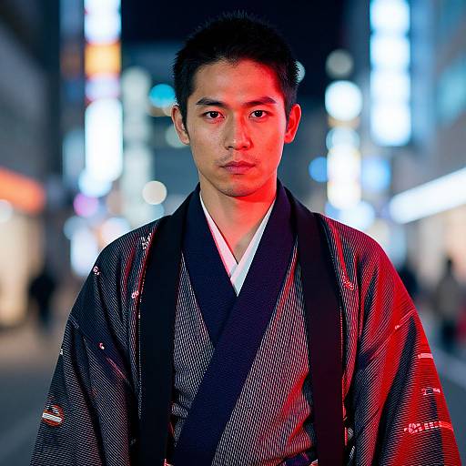 Anaglyph Japanese Man in Neon Urban