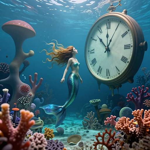 Surreal Mermaid and Melting Coral Dream