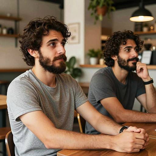 Hairy Latino Men Relaxing in Cozy Café