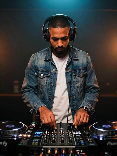 Tan-Skinned DJ Centered Behind Two Turntables