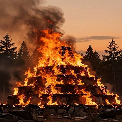 Fiery Pyramids Amidst Apocalyptic Ruins
