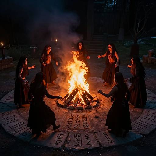 Witches Dancing Around Fire Circle