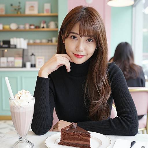 Charming Café Scene with Asian Woman