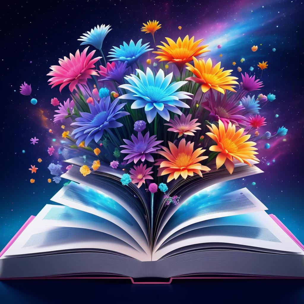 Cosmic Overflow: A Floral Book Explosion