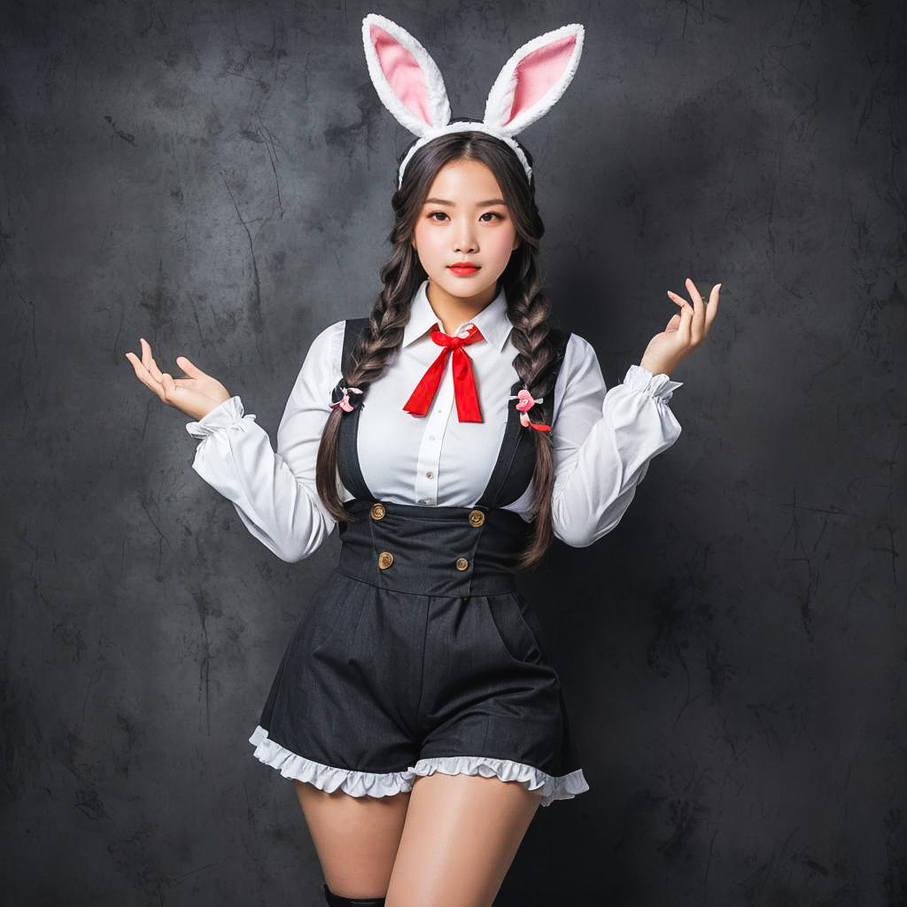 Playful Bunny Cosplayer in Charcoal Studio