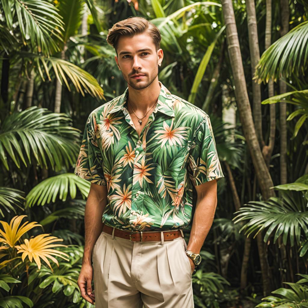 Sophisticated Man in Tropical Autumn Fashion