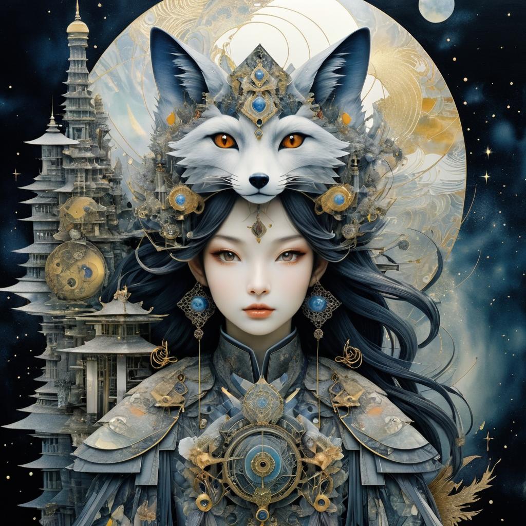 Mystical Figure with Mechanical Fox