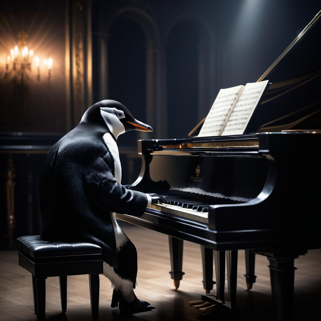 Elegant Penguin Piano Performance in Portrait