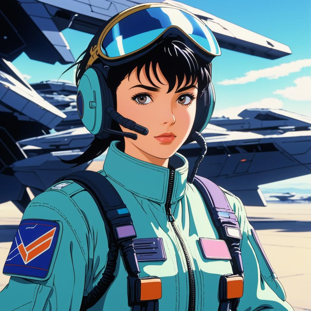 Futuristic 90s Anime Female Pilot Adventure