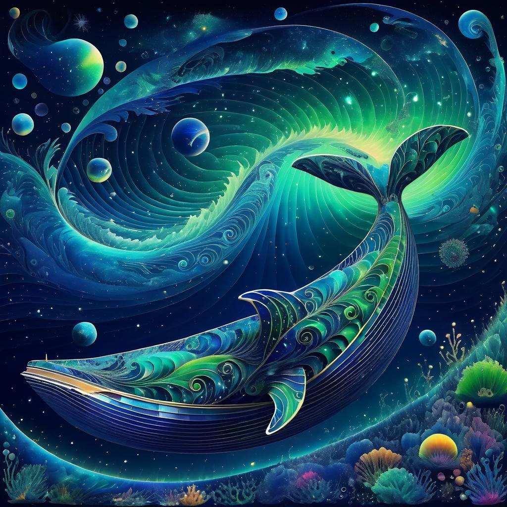 Psychedelic Whale in Cosmic Ocean Scene