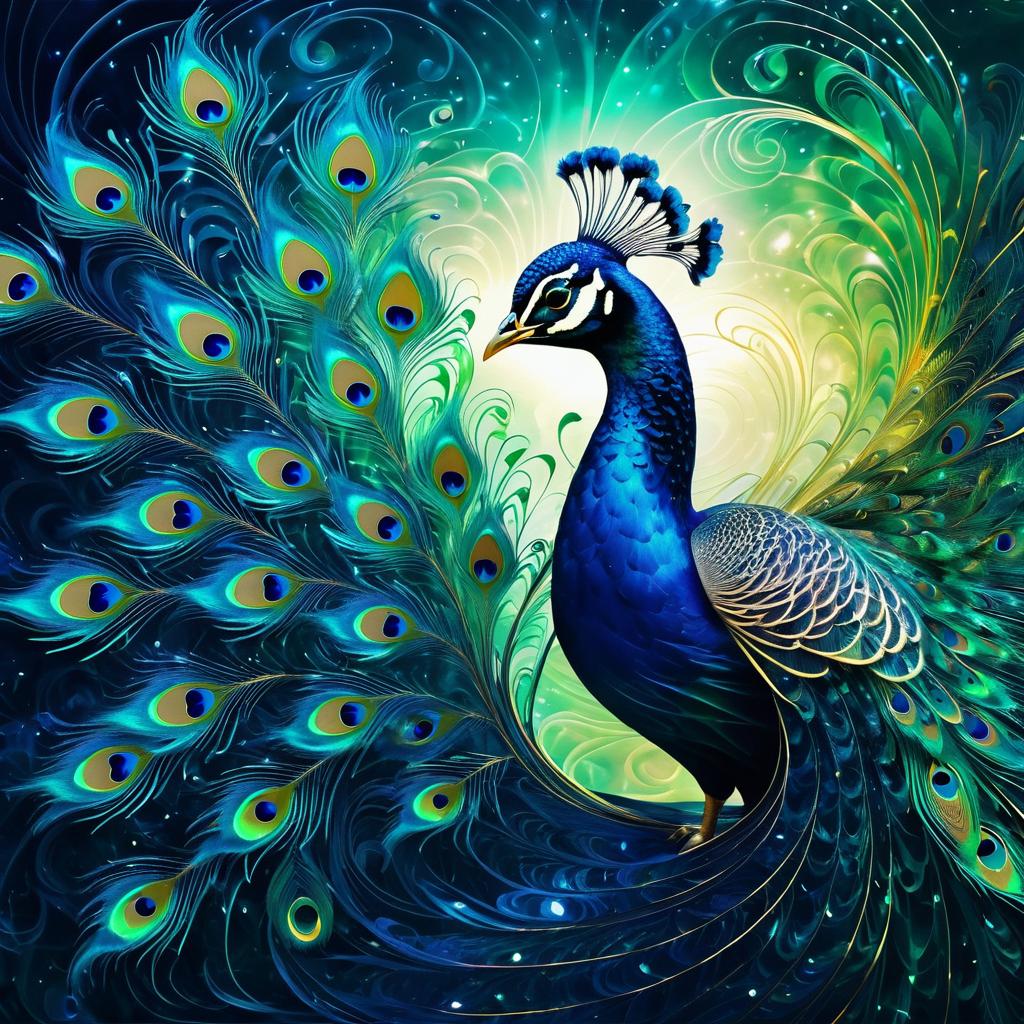 Majestic Peacock in Surreal Energy Swirls