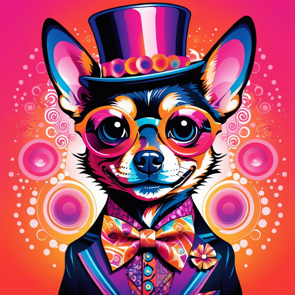 Psychedelic Chihuahua in Vibrant Tuxedo