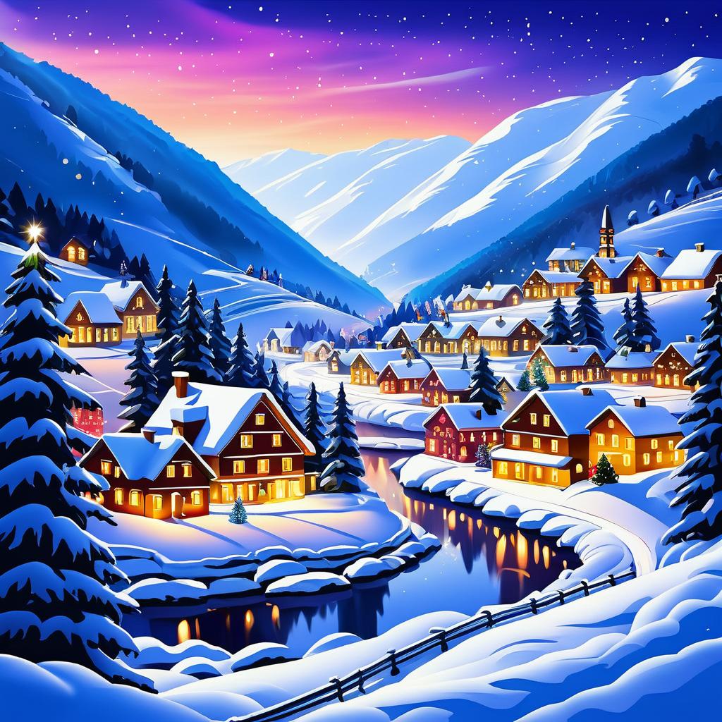 Snowy Christmas Landscape with Lights