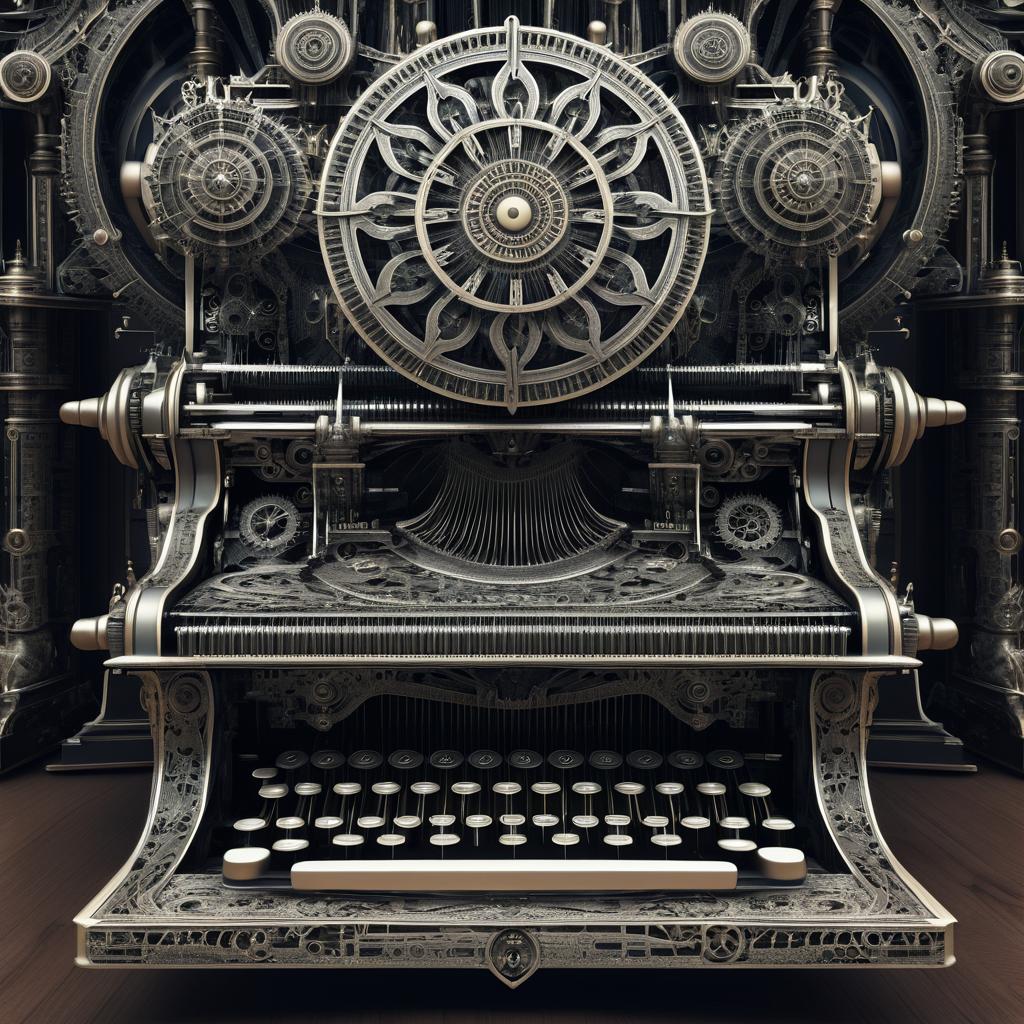 Surreal Typewriter with Intricate Gears