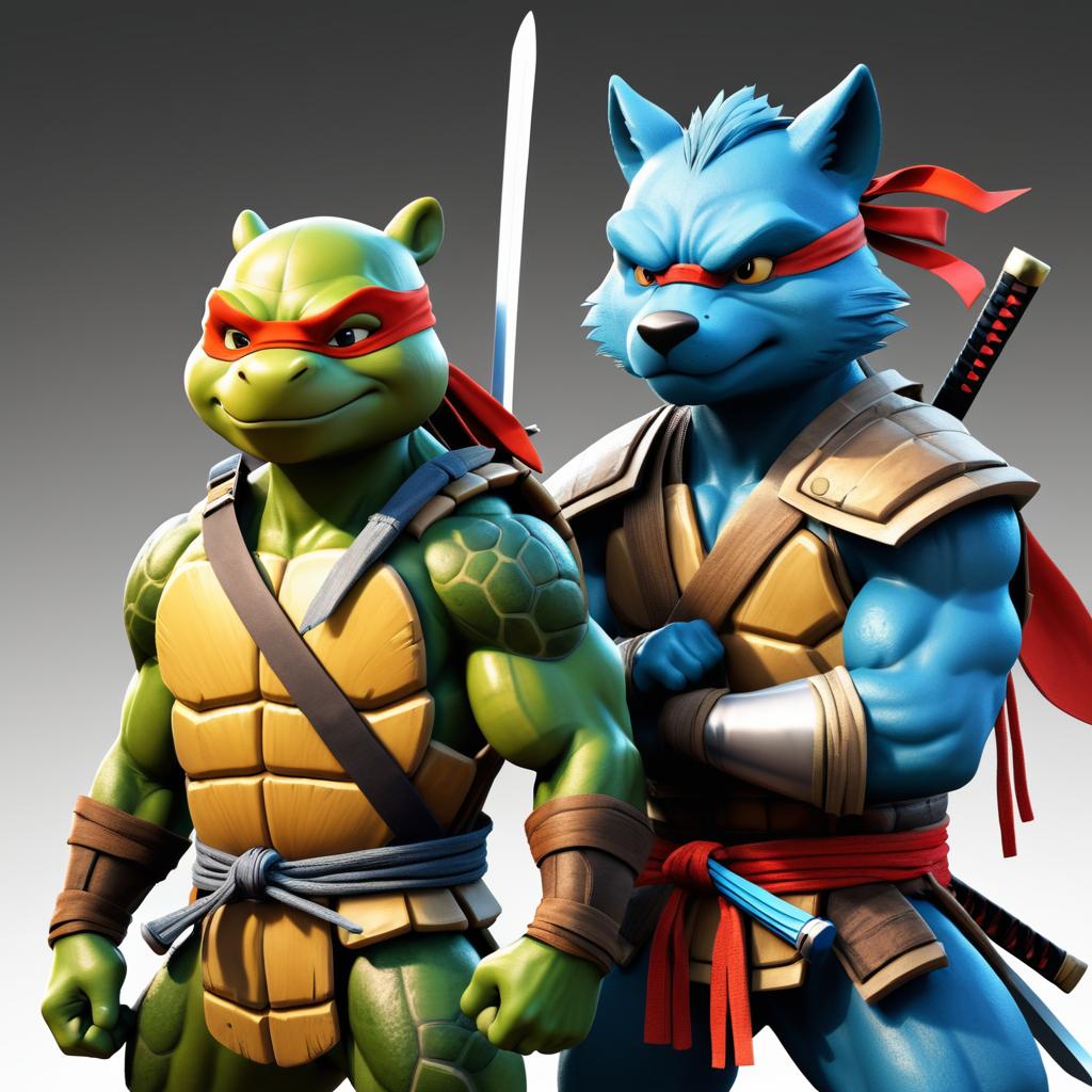 Ninja Turtle and Wolf Box Fighter