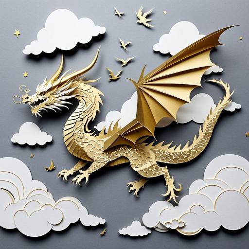 Golden Celestial Dragon Paper Kirigami