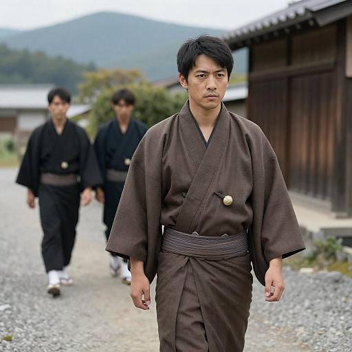 Serious Asian Man in Traditional Kimono