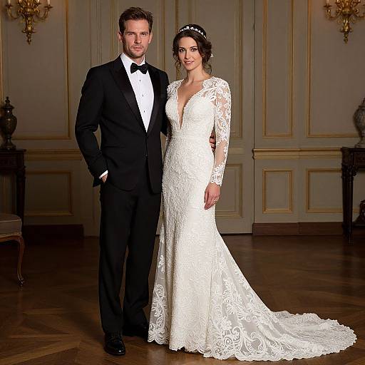 Bride and Groom in Wedding Attire