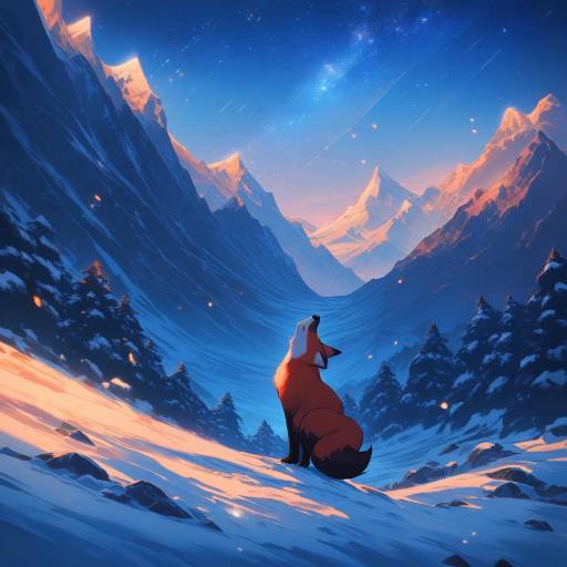 Fierce Red Fox Under Starry Sky Fierce Red Fox Under Starry Sky