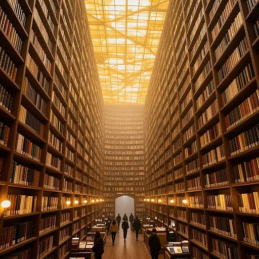 Ethereal Timeless Library in Golden Light