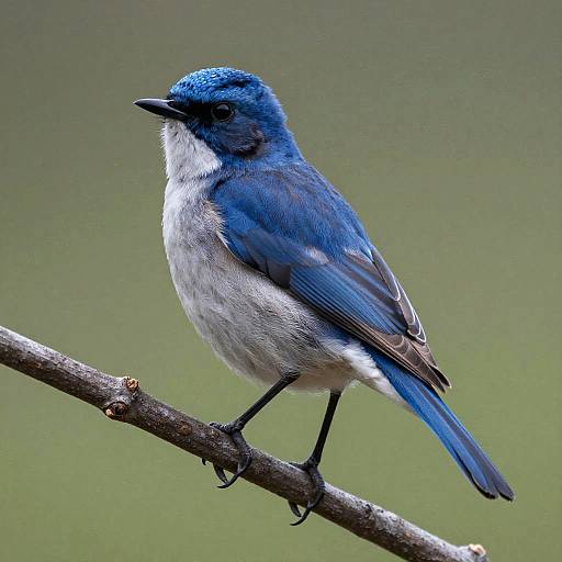 Blue and White Songbird Perched on Branch