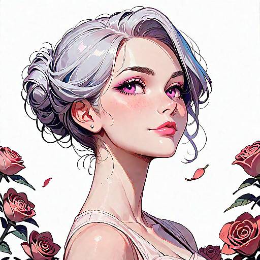 Solo Anime Girl in Rose Garden