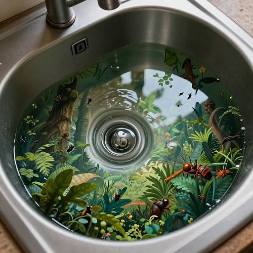 Surreal Jungle Reflection in Sink