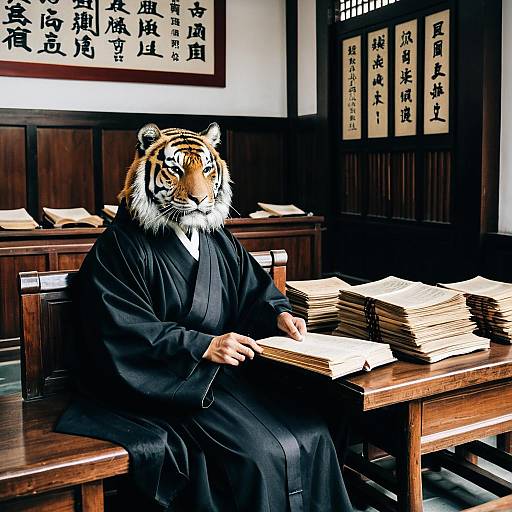Tiger in Legal Robe in Taiwanese Courtroom